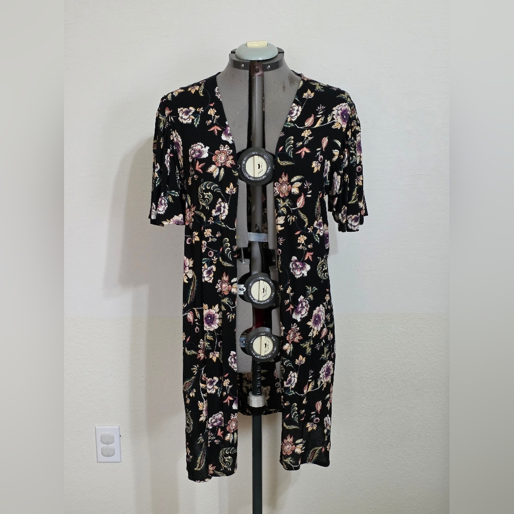 Maurices Black and Floral Kimono Cardigan